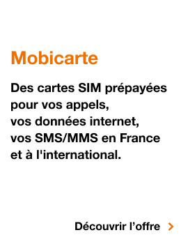 Mobicarte, des cartes SIM prépayées pour vos appels, vos données internet, vos SMS/MMS en France et à l'international. Découvrir l'offre, Mobicarte, des cartes SIM prépayées pour vos appels, vos données internet, vos SMS/MMS en France et à l'international. Découvrir l'offre